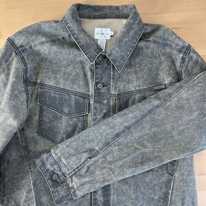 Calvin Klein Jacket Mens XL Black/Brownish Acid Wash Button Down Jeanish Jacket